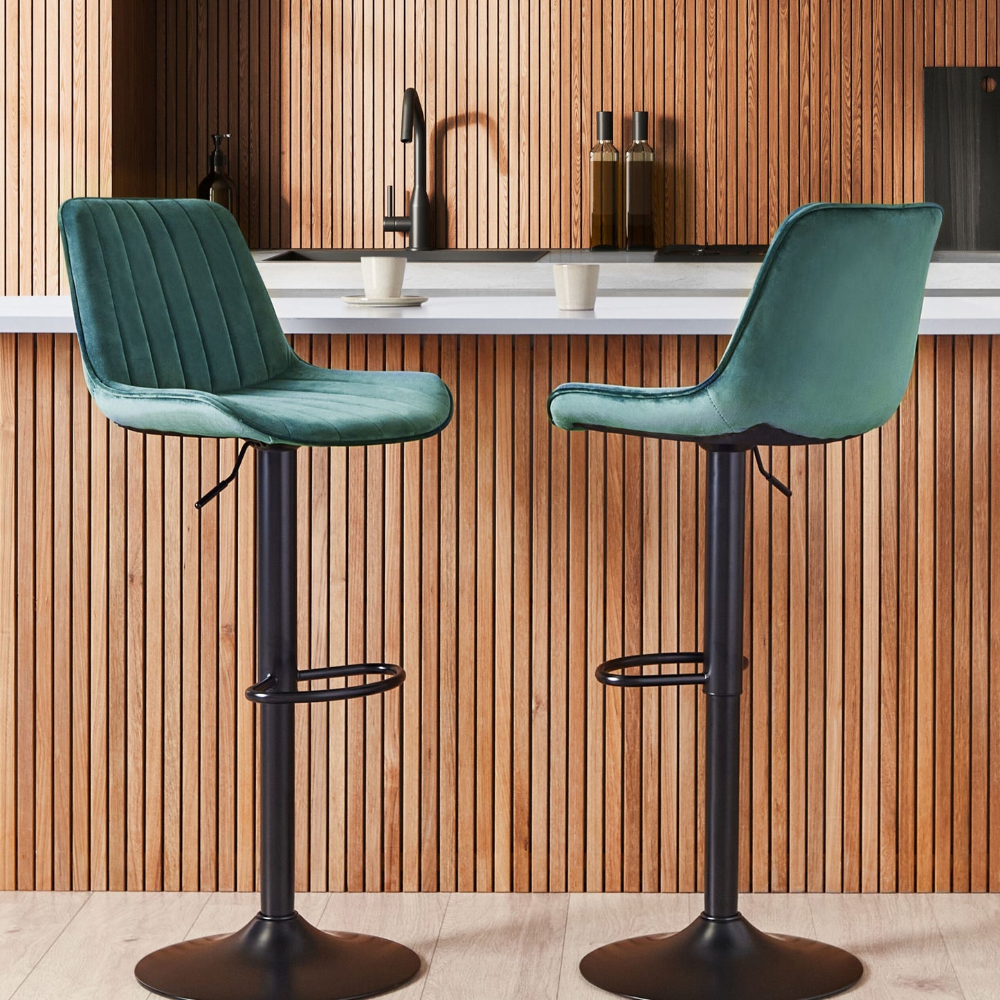 Emerald Green Bar Stools Set of 2 Armless Swivel Steel Legs