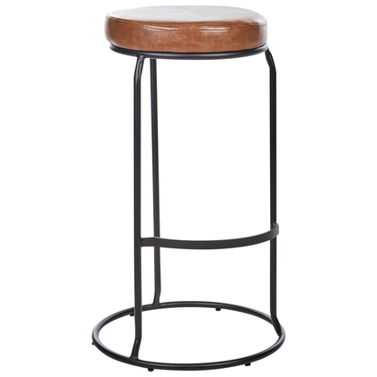 Brown Faux Leather Bar Stools 2 Pack With Black Steel Legs