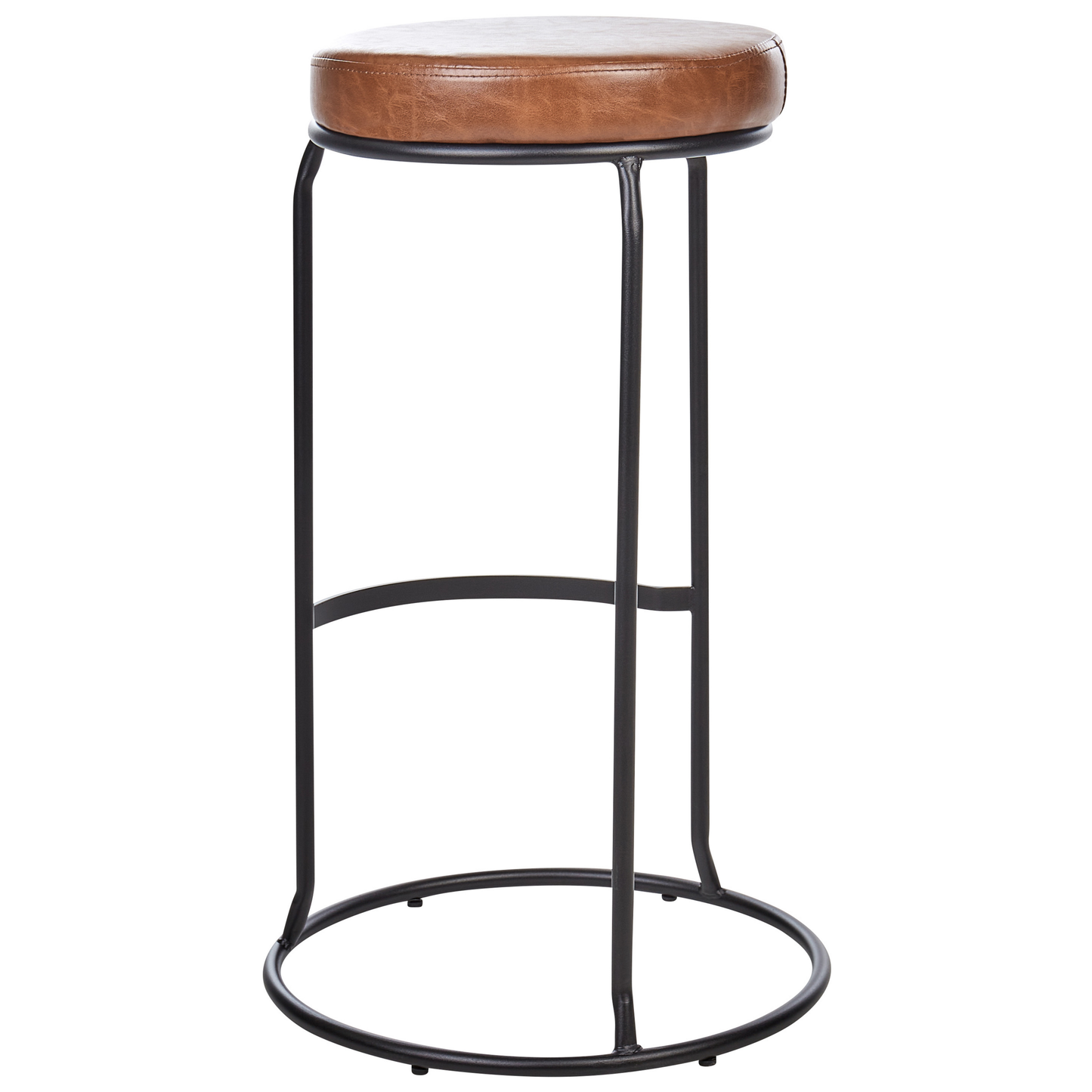 Brown Faux Leather Bar Stools 2 Pack With Black Steel Legs
