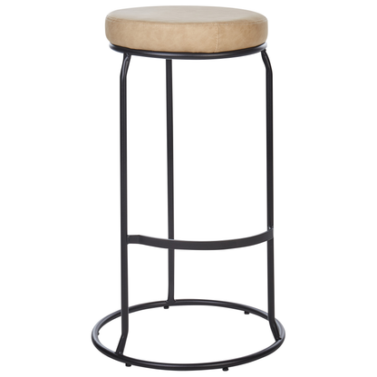Set Of 2 Bar Stools Beige Armless Faux Leather With Leg Caps