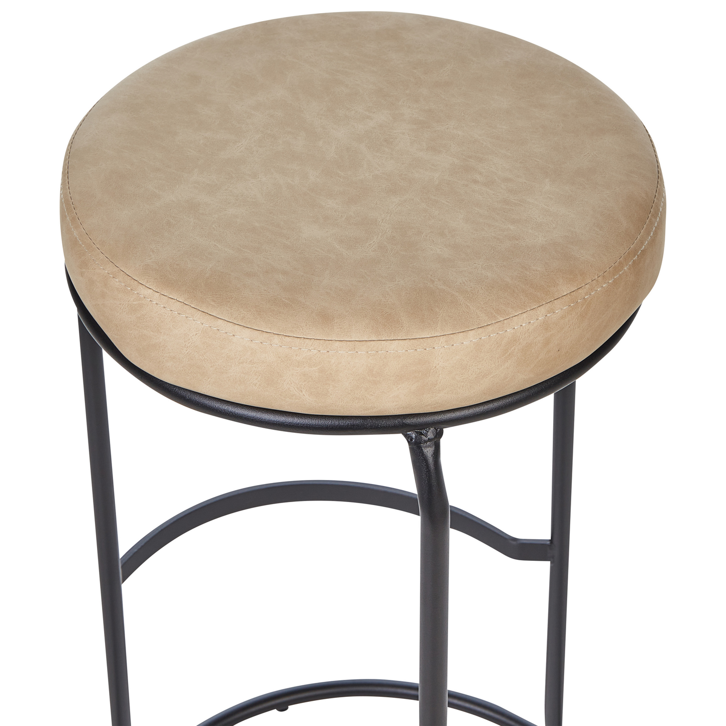 Set Of 2 Bar Stools Beige Armless Faux Leather With Leg Caps