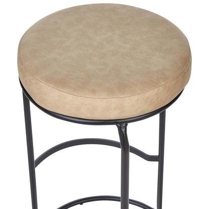 Set Of 2 Bar Stools Beige Armless Faux Leather With Leg Caps