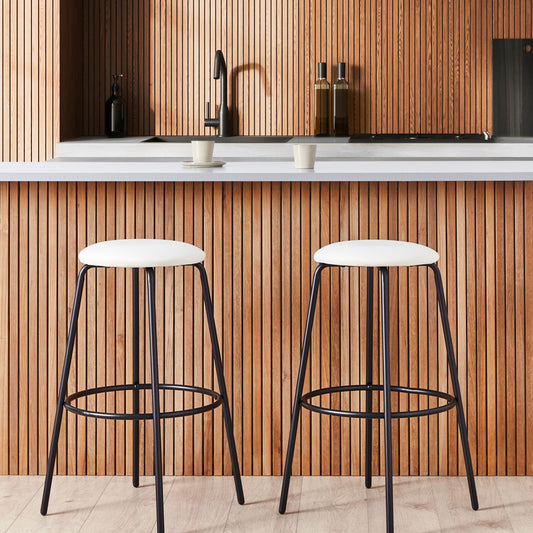Velvet Armless Bar Stools 2 Off White Black Steel Legs