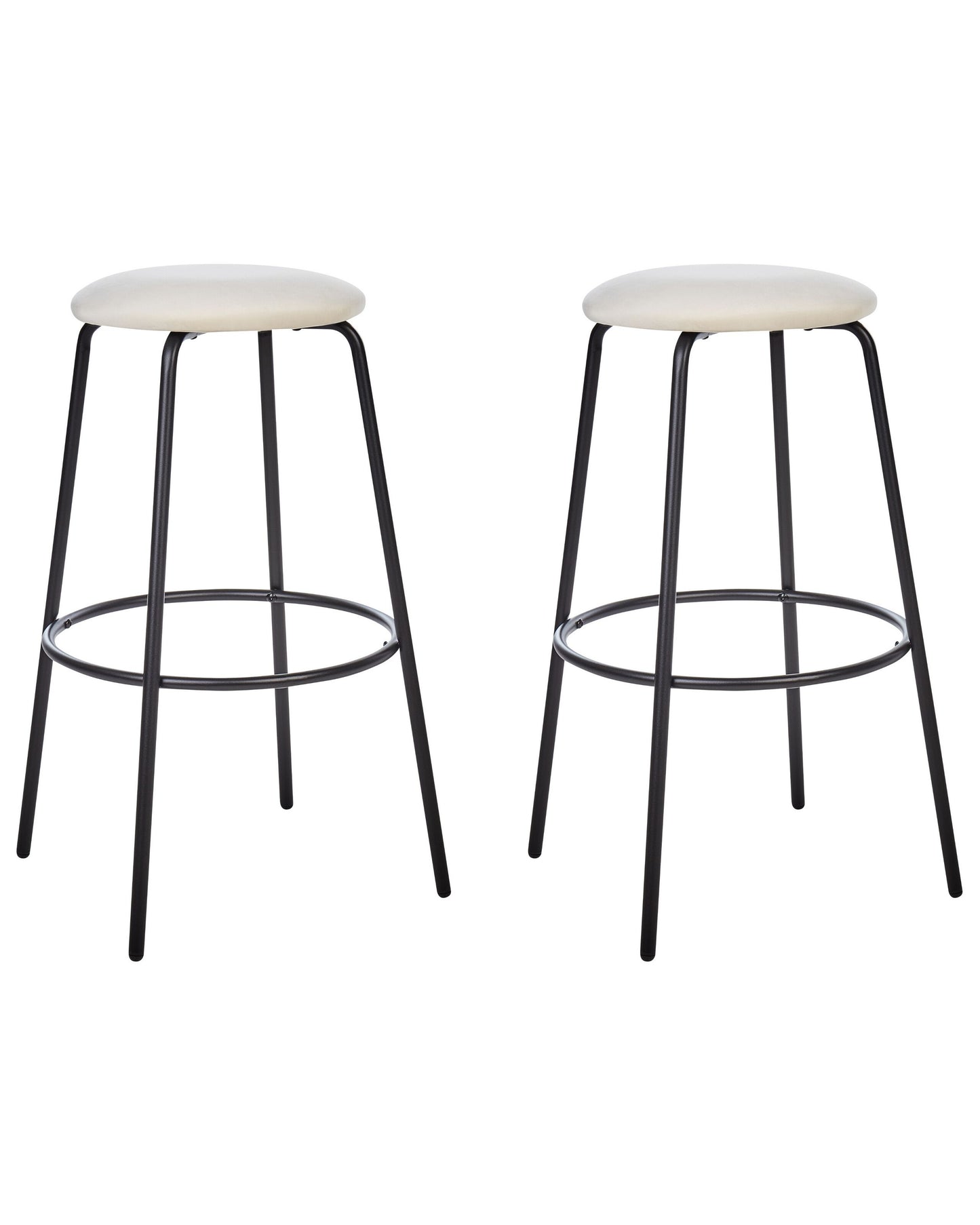 Velvet Armless Bar Stools 2 Off White Black Steel Legs
