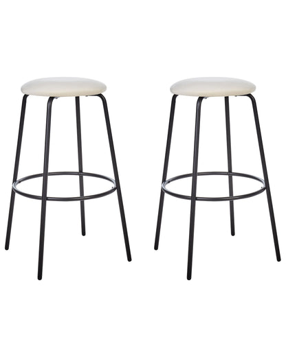 Velvet Armless Bar Stools 2 Off White Black Steel Legs