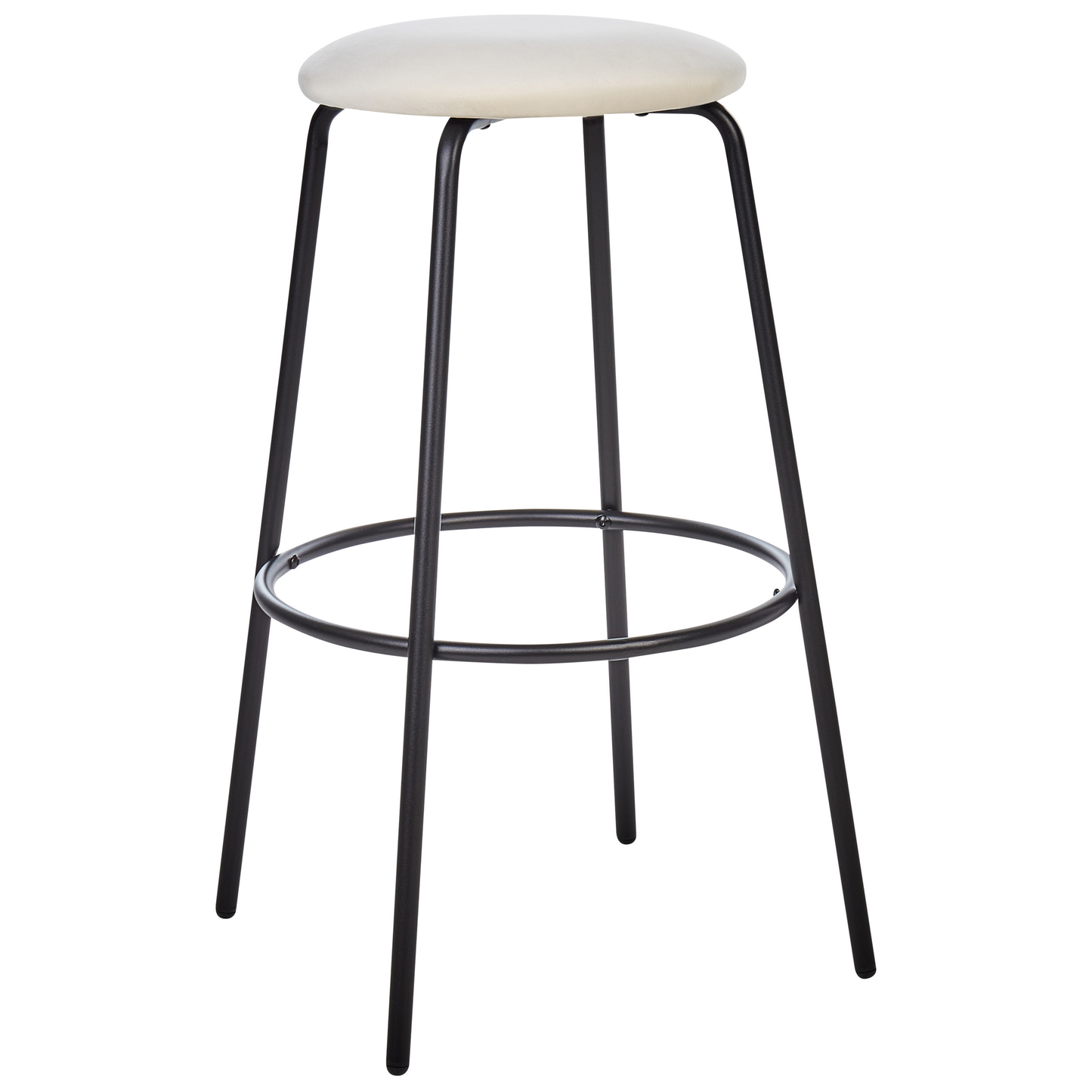 Velvet Armless Bar Stools 2 Off White Black Steel Legs