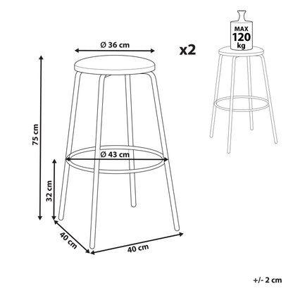 Velvet Armless Bar Stools 2 Off White Black Steel Legs