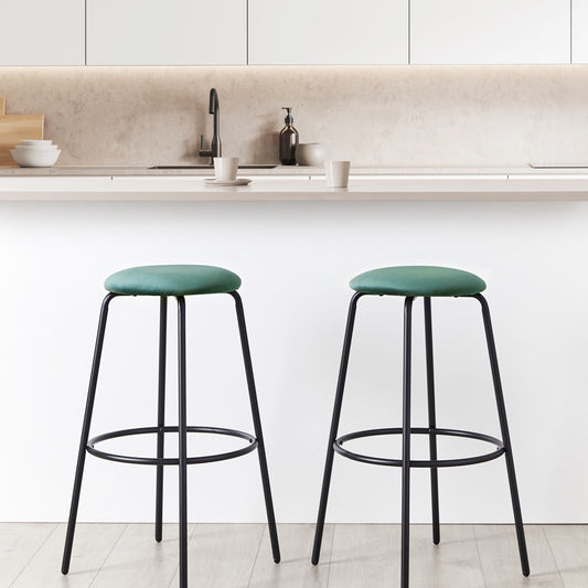 Emerald Velvet Bar Stools Set Of 2 Armless Black Steel Legs