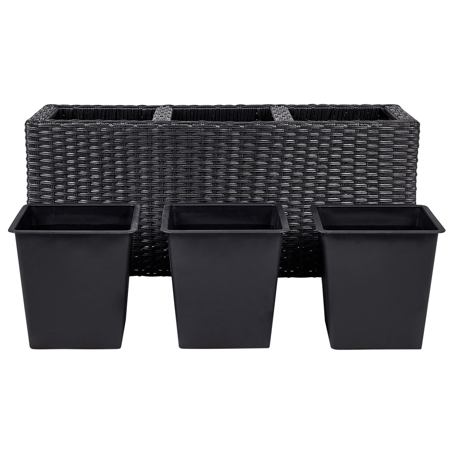 Wheeled Plant Pot Black PE Rattan Indoor Outdoor 3 Inserts