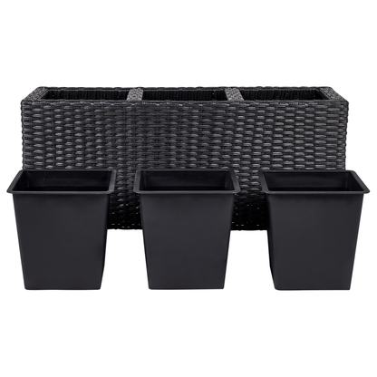 Wheeled Plant Pot Black PE Rattan Indoor Outdoor 3 Inserts