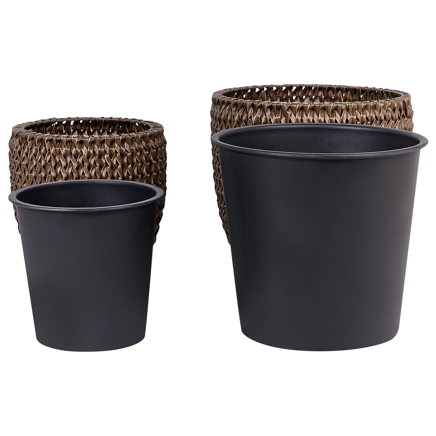 Set Of 2 Brown PE Rattan Plant Pots With Plastic Inserts Outdoor