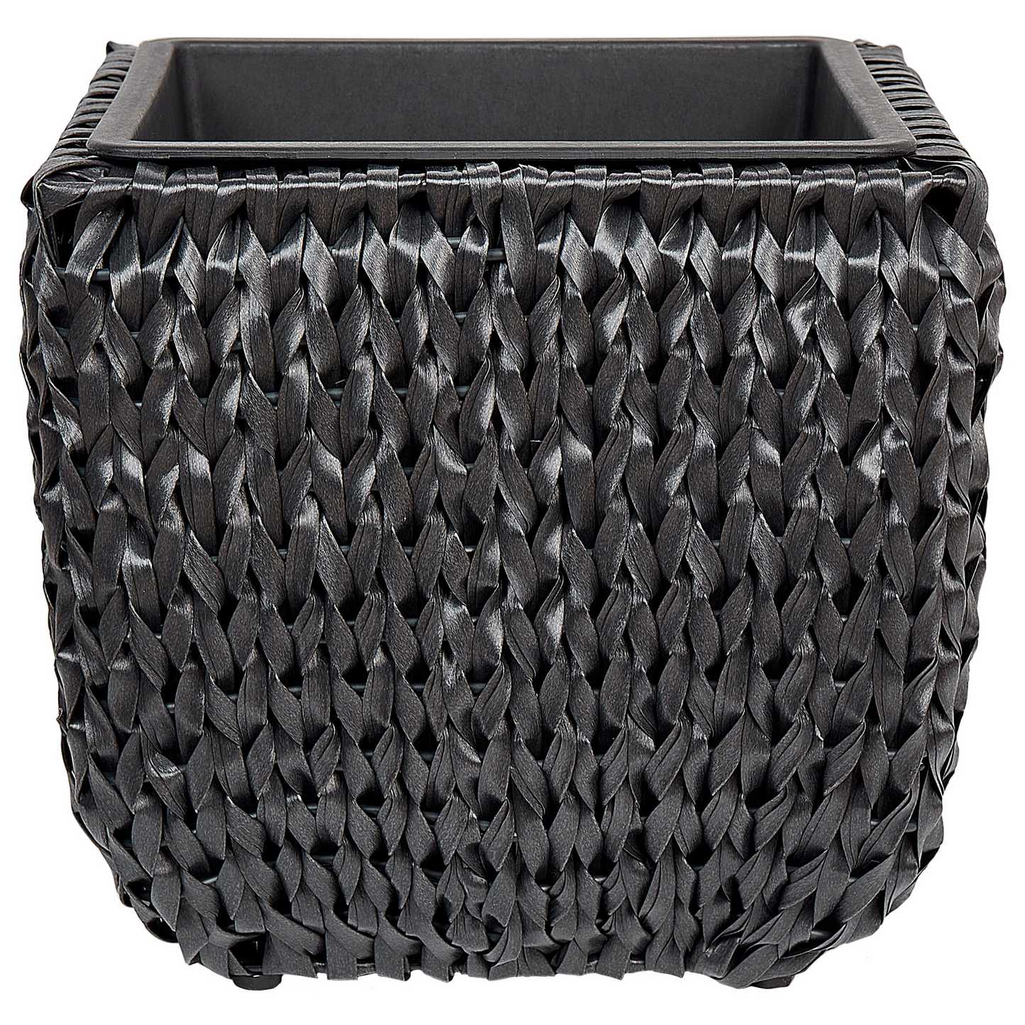 Set of 2 Black PE Rattan Plant Pots With Plastic Inserts For Indoor Outdoor Round