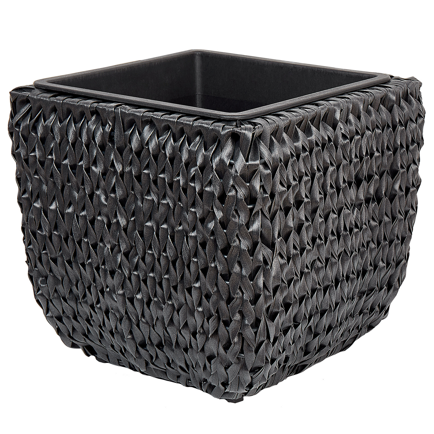 Set of 2 Black PE Rattan Plant Pots With Plastic Inserts For Indoor Outdoor Round