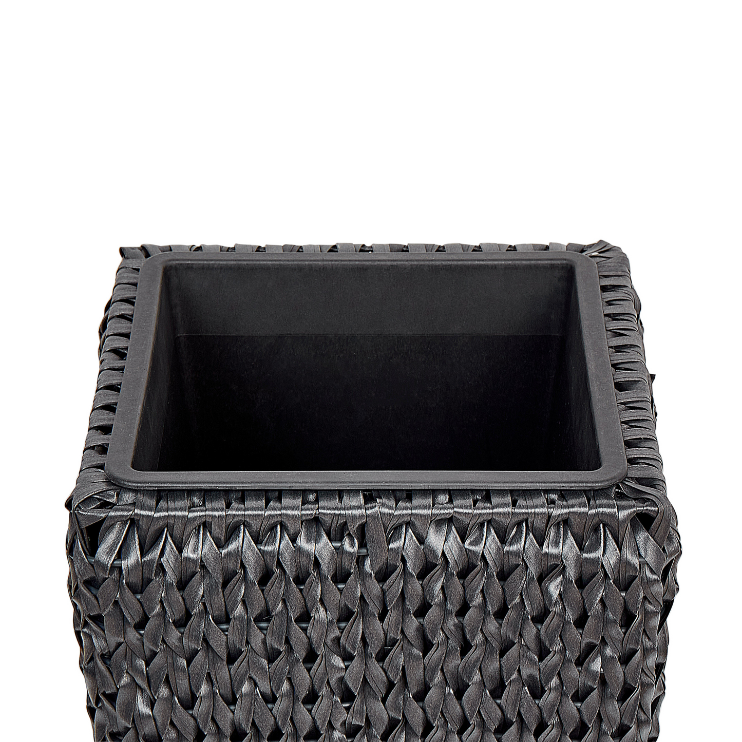 Set of 2 Black PE Rattan Plant Pots With Plastic Inserts For Indoor Outdoor Round