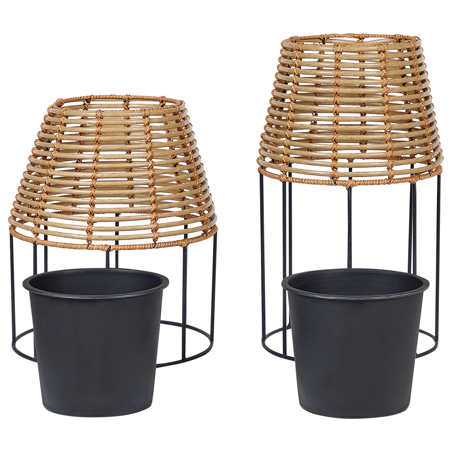 Two Piece Plant Pot Stands Brown PE Rattan Indoor Outdoor