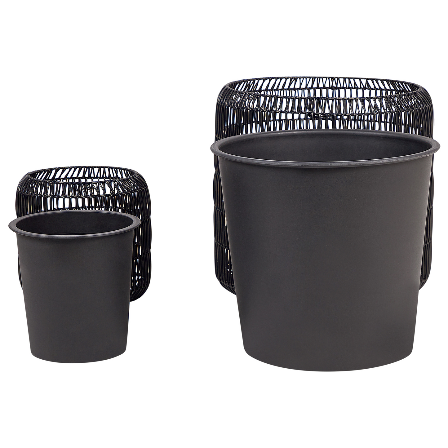 Black PE Rattan Plant Pots Set Of 2 With Plastic Inserts