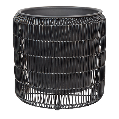 Black PE Rattan Plant Pots Set Of 2 With Plastic Inserts