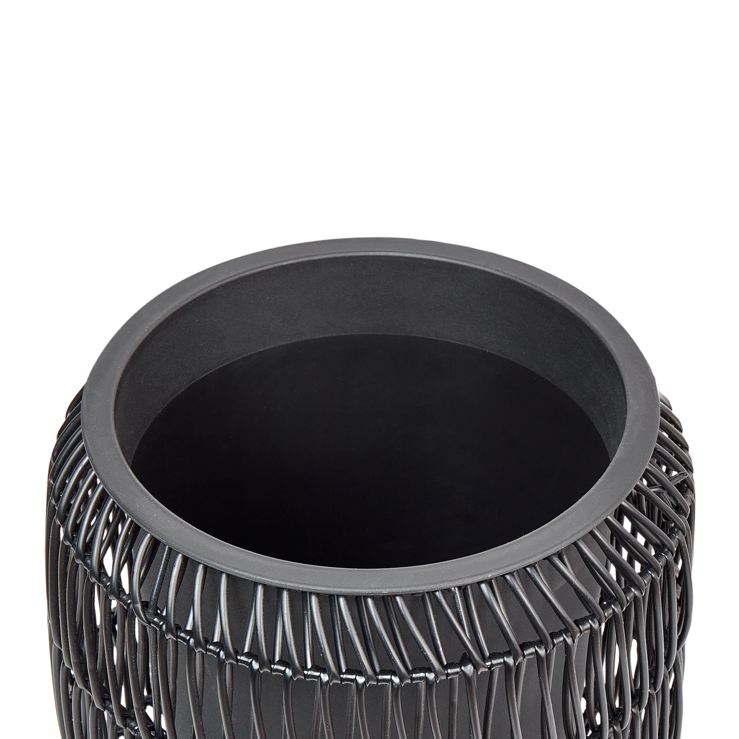 Black PE Rattan Plant Pots Set Of 2 With Plastic Inserts