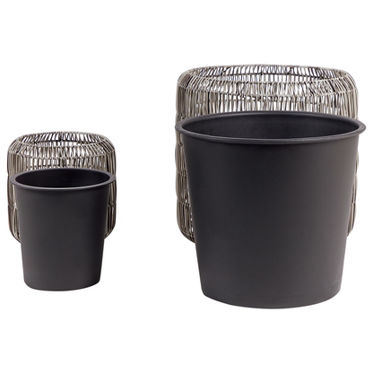 Light Brown PE Rattan Plant Pots Set 2 With Plastic Insert