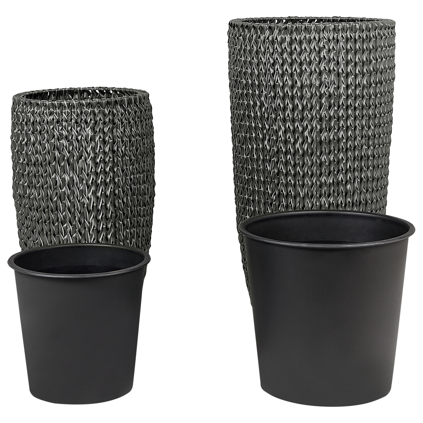 Black PE Rattan Plant Pots Set Of 2 Indoor Outdoor