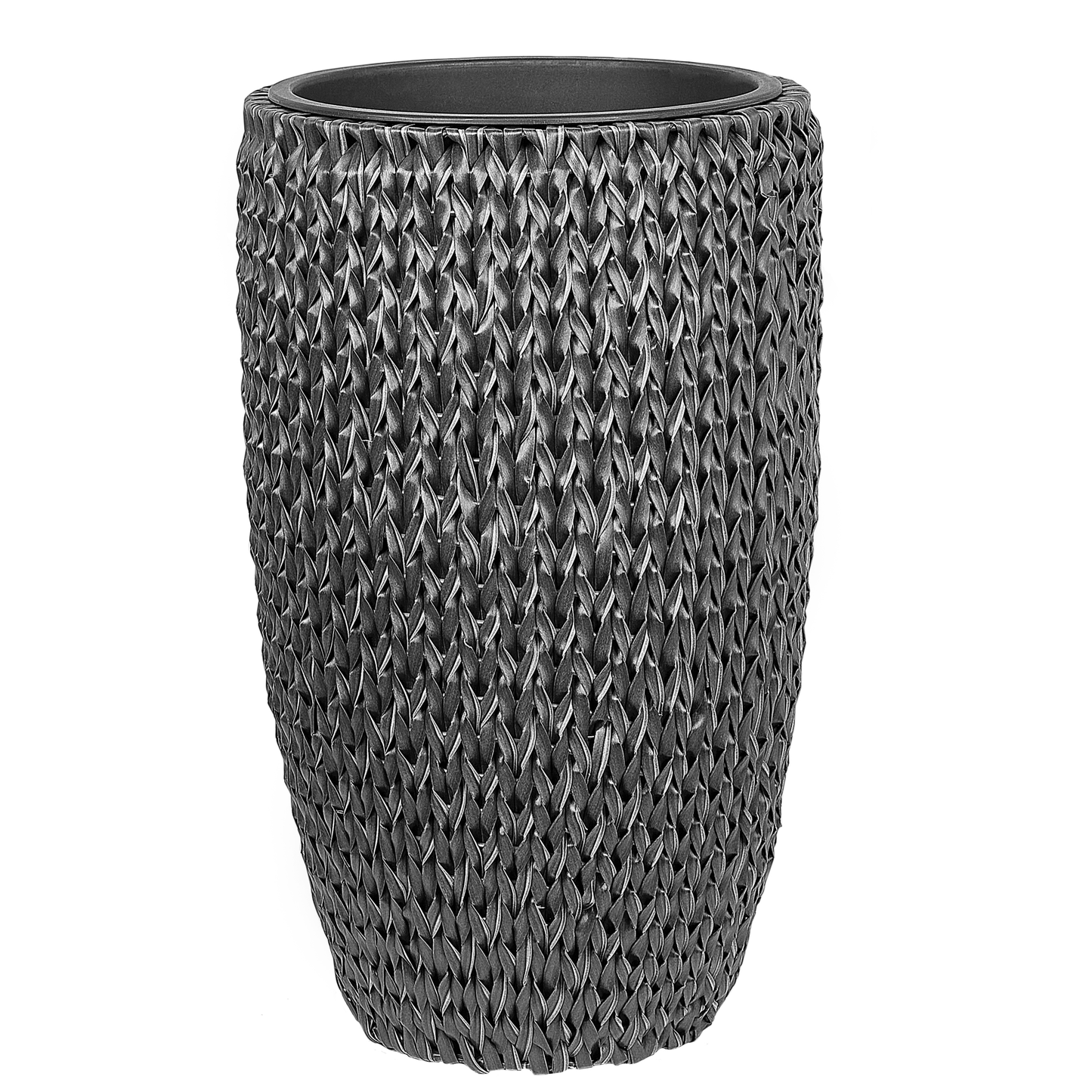 Black PE Rattan Plant Pots Set Of 2 Indoor Outdoor