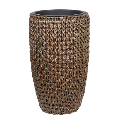 Brown PE Rattan Plant Pots Set Of 2 With Plastic Insert