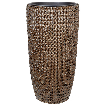 Brown PE Rattan Plant Pots Set Of 2 With Plastic Insert