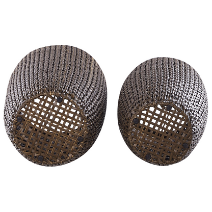 Brown PE Rattan Plant Pots Set Of 2 With Plastic Insert