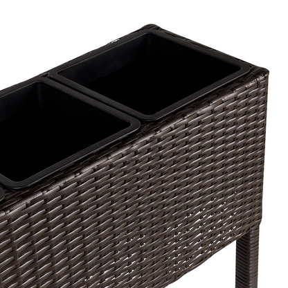 Raised Planter Box Brown PE Rattan With 3 Inserts