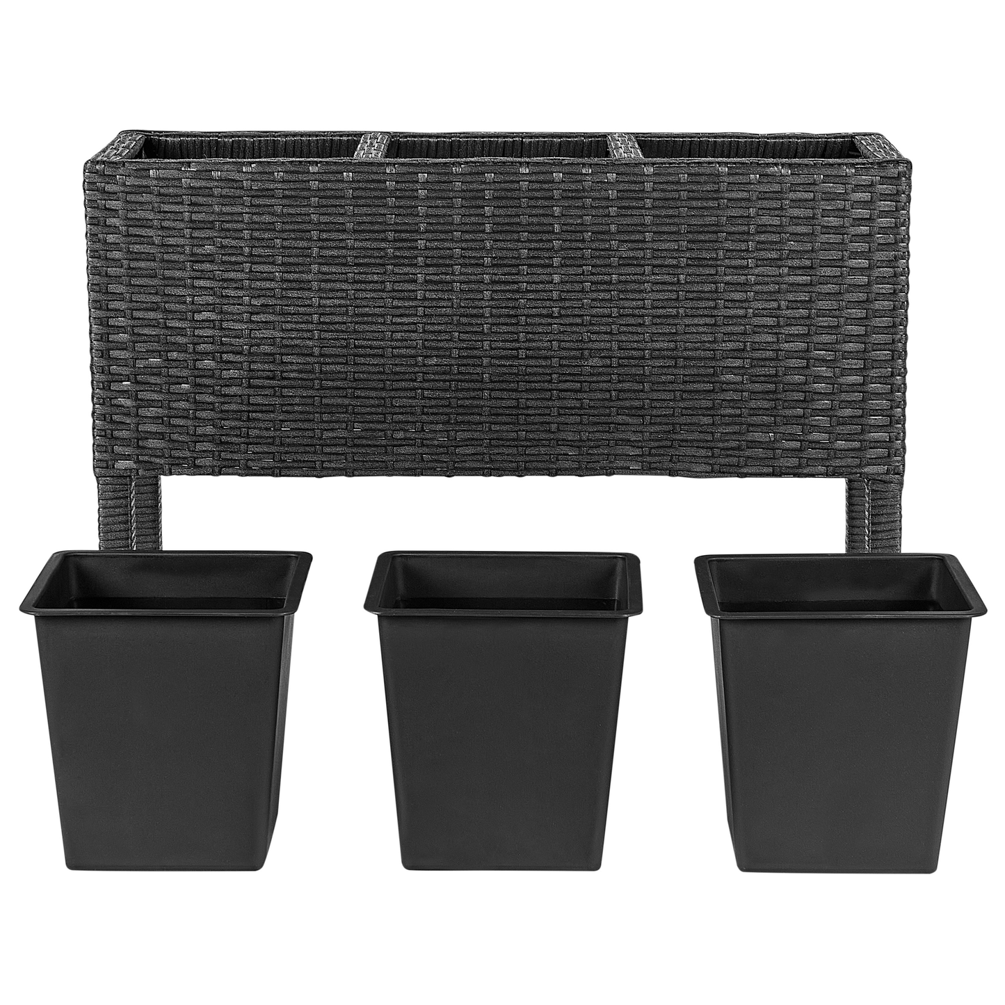 Black PE Rattan Raised Planter Box Round With 3 Inserts