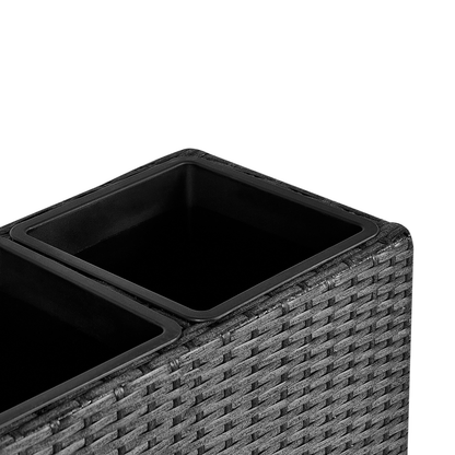 Black PE Rattan Raised Planter Box Round With 3 Inserts