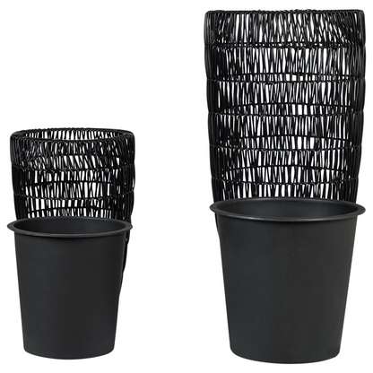 Black PE Rattan Plant Pots Set of 2 With Plastic Insert