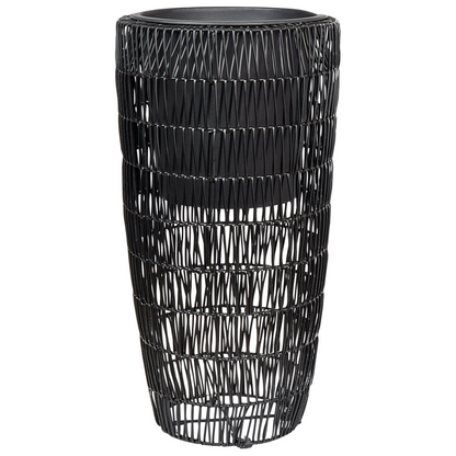 Black PE Rattan Plant Pots Set of 2 With Plastic Insert