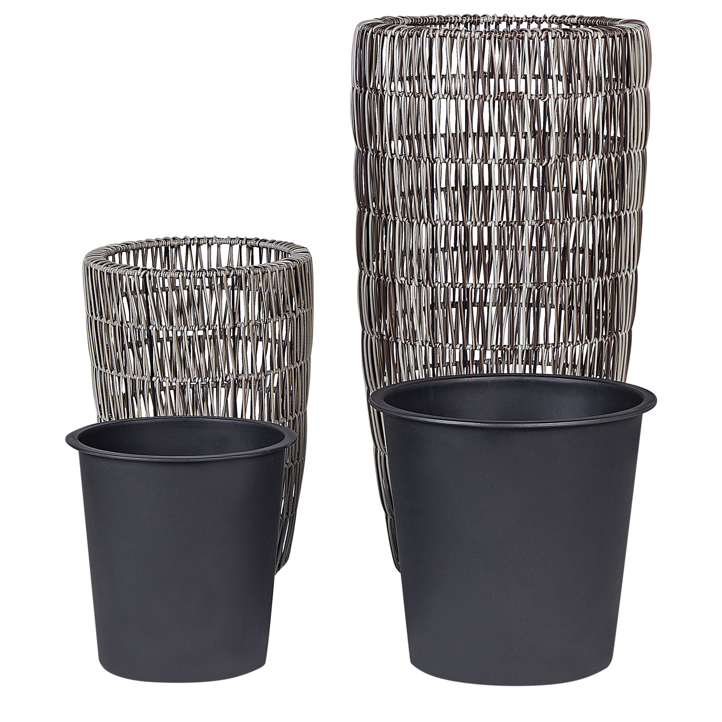 Brown Two Pack PE Rattan Plant Pots With Plastic Inserts