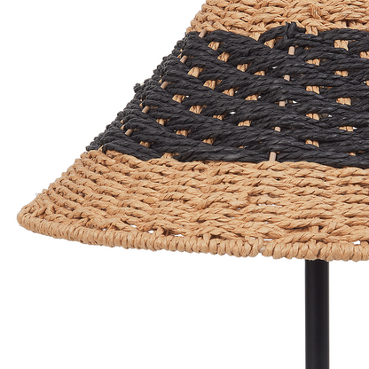 Table Lamp Beige And Black Paper Rope Cone Shade Handcrafted Metal Base
