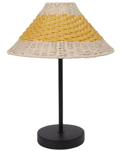 Table Lamp Handmade Beige And Yellow Natural Paper Rope Cone Shade With Metal Base