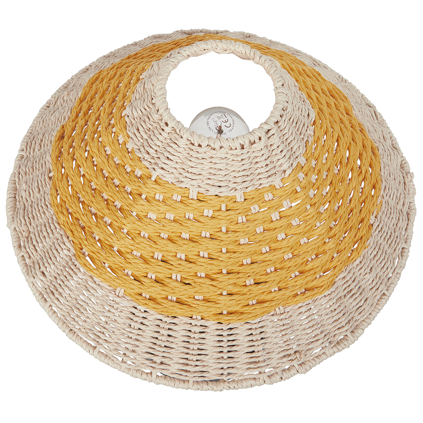 Table Lamp Handmade Beige And Yellow Natural Paper Rope Cone Shade With Metal Base