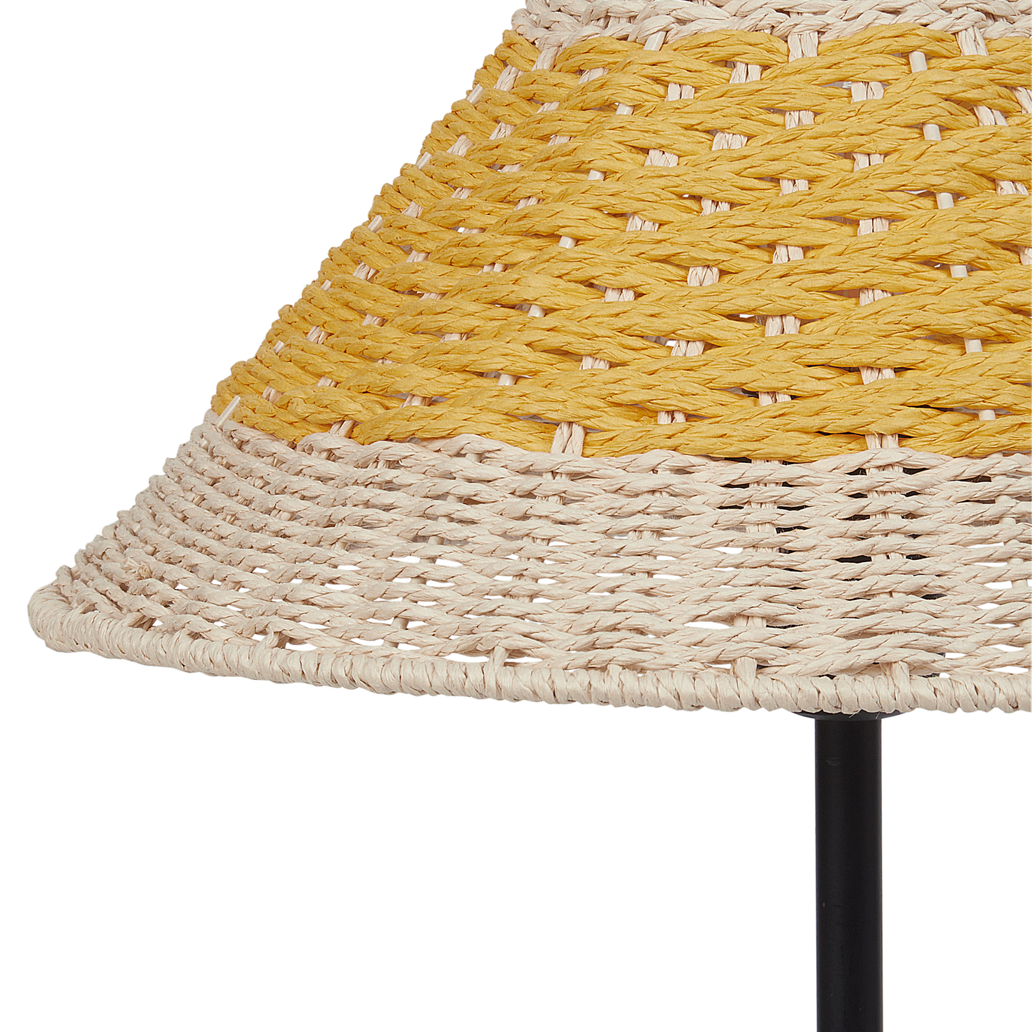 Table Lamp Handmade Beige And Yellow Natural Paper Rope Cone Shade With Metal Base