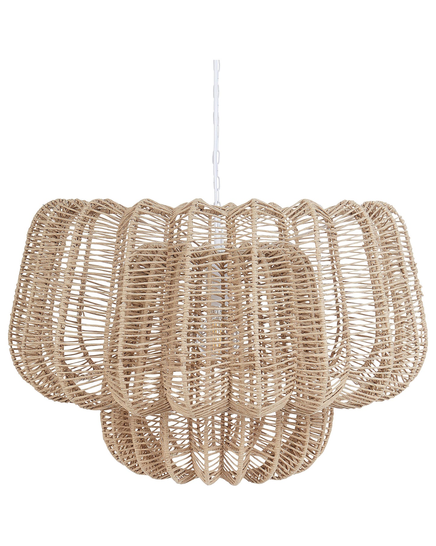 Japandi Pendant Lamp Handcrafted Beige Paper Rope Shade Geometric Cage