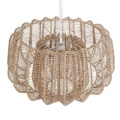 Japandi Pendant Lamp Handcrafted Beige Paper Rope Shade Geometric Cage