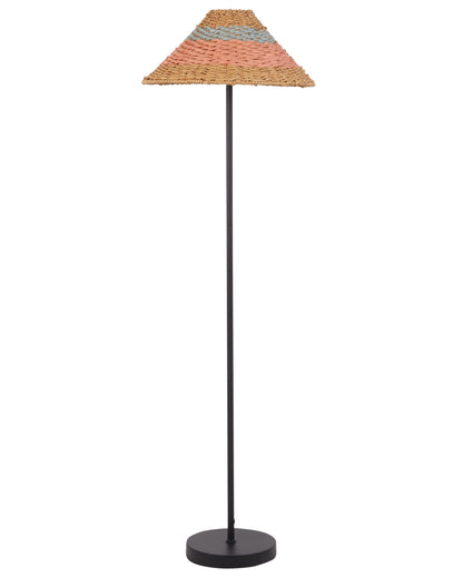 Floor Lamp With Black Beige Pink Blue Paper Rope Shade And Sturdy Metal Base