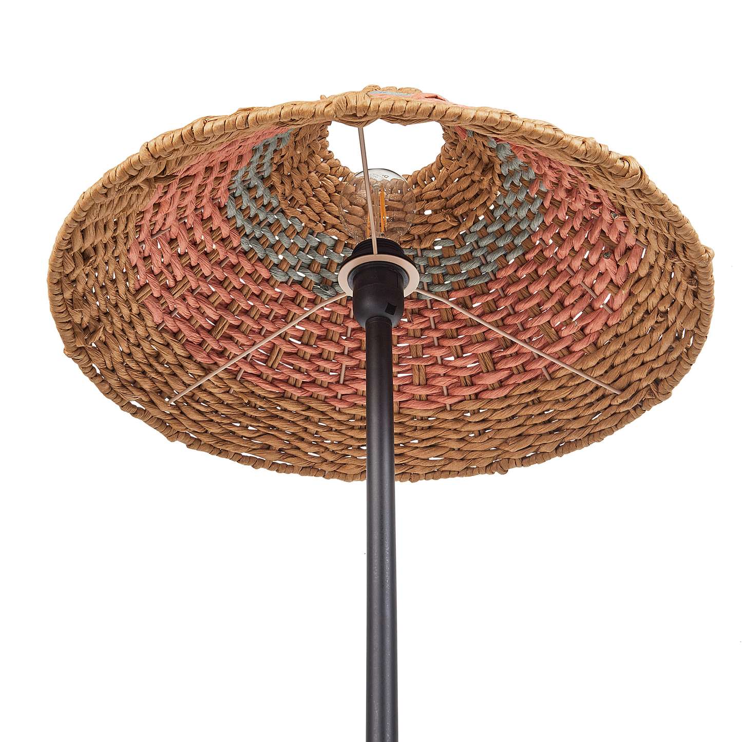 Floor Lamp With Black Beige Pink Blue Paper Rope Shade And Sturdy Metal Base