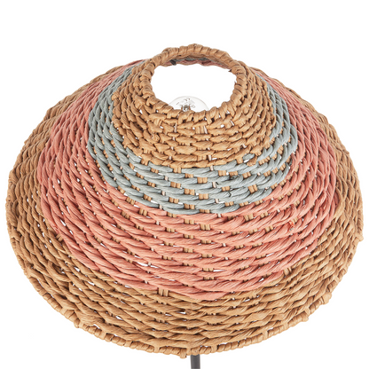 Floor Lamp With Black Beige Pink Blue Paper Rope Shade And Sturdy Metal Base