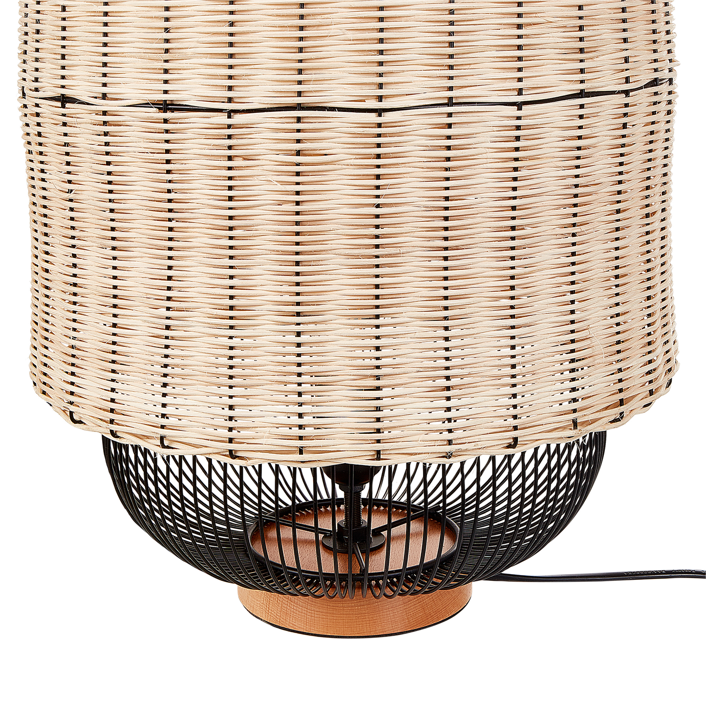Table Lamp Natural Rattan With Black Metal Cage Shade