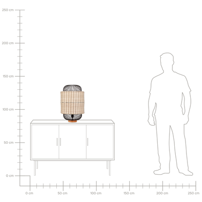 Table Lamp Natural Rattan With Black Metal Cage Shade