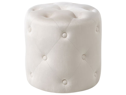 Round Tufted Off White Velvet Ottoman Pouffe Glam Modern