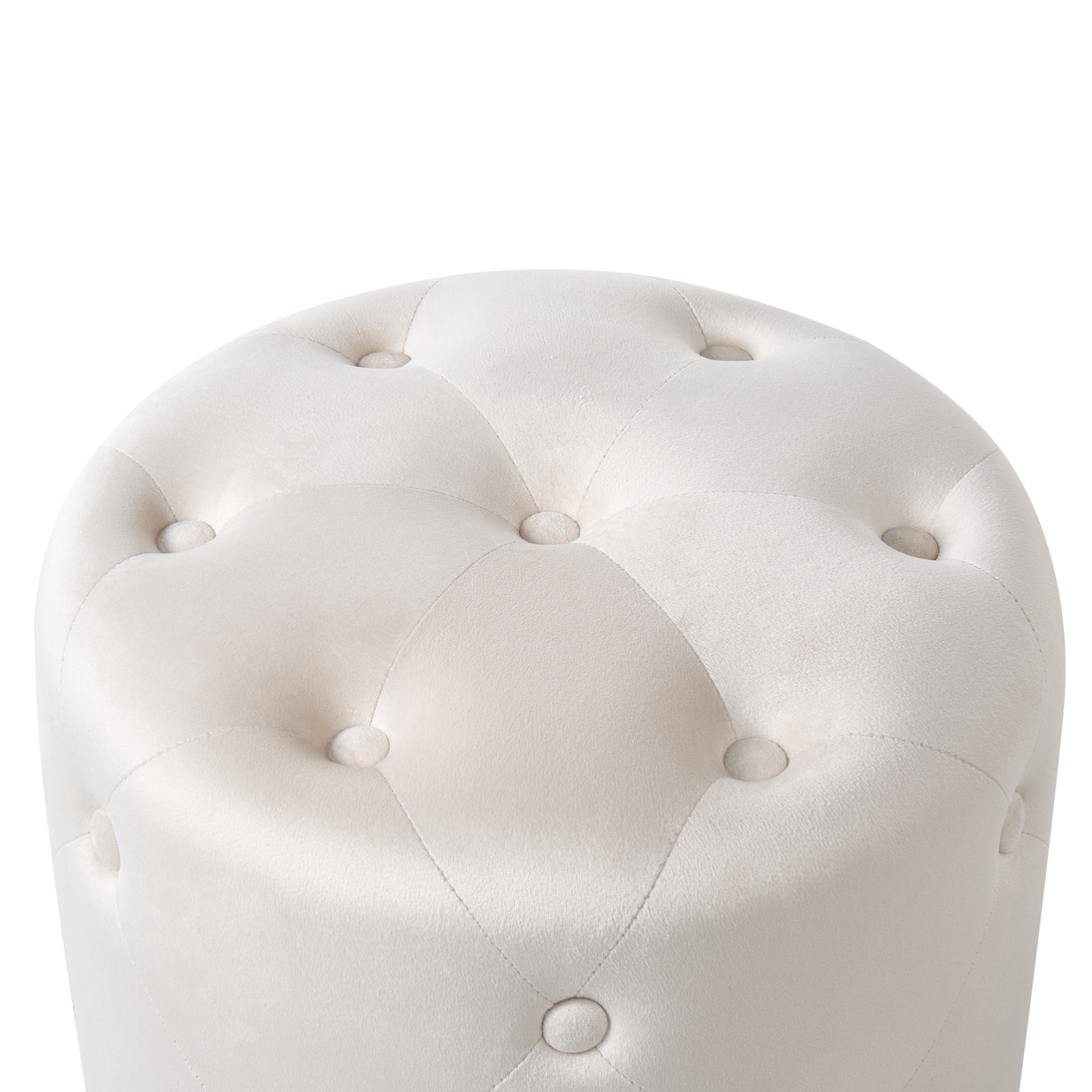 Round Tufted Off White Velvet Ottoman Pouffe Glam Modern