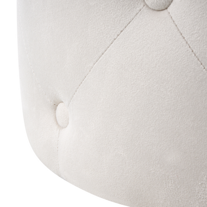 Round Tufted Off White Velvet Ottoman Pouffe Glam Modern