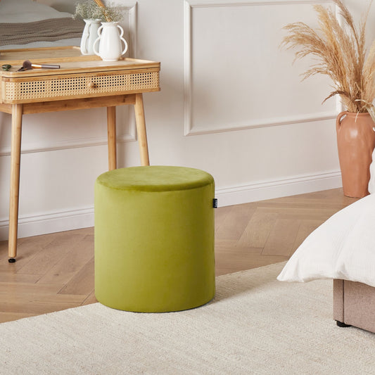 Velvet Round Olive Green Ottoman Pouffe Footstool