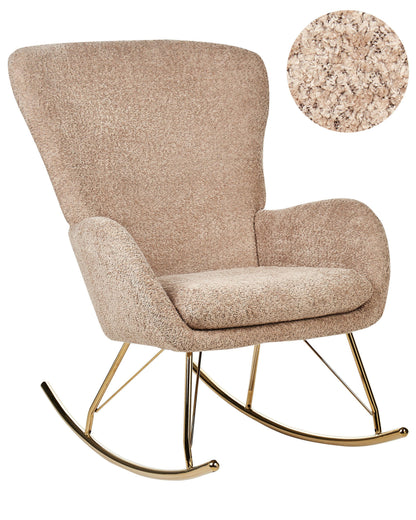 Beige Boucle Rocking Chair With Metal Legs In Retro Style
